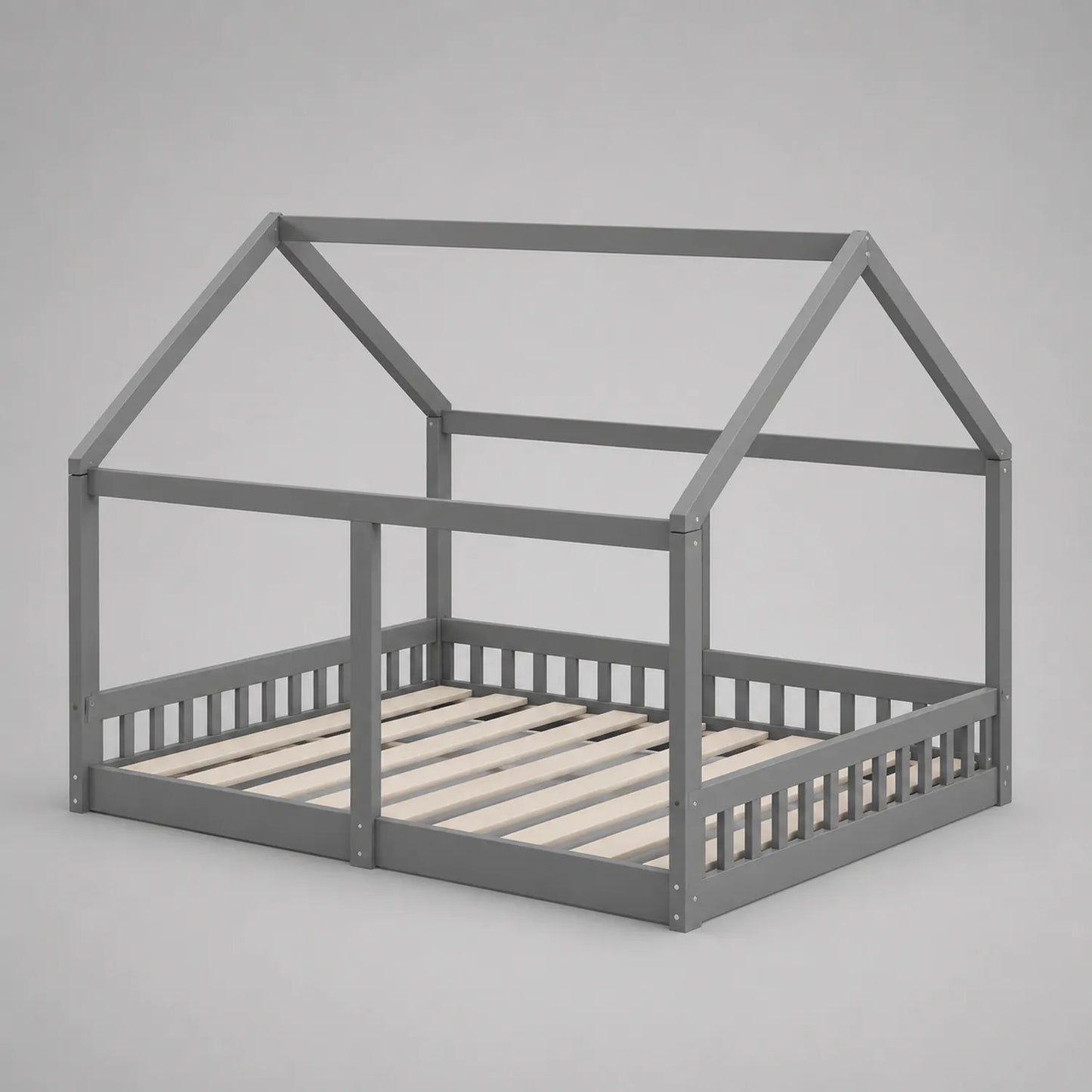 Hausbett für Kinder aus Kiefernholz Grau 98x208x160 cm