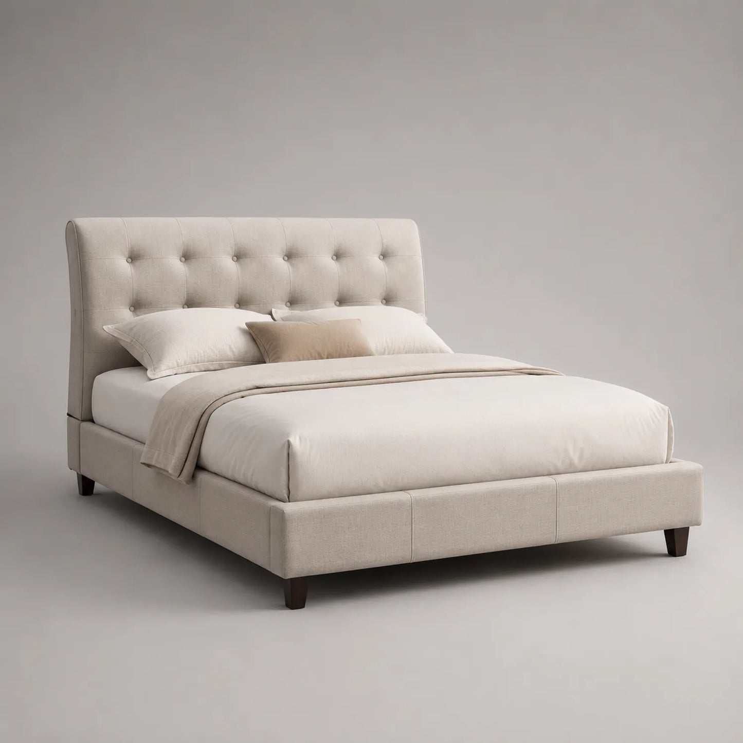 Leinen-Polsterbett mit Knopfsteppung Beige 200x160 cm