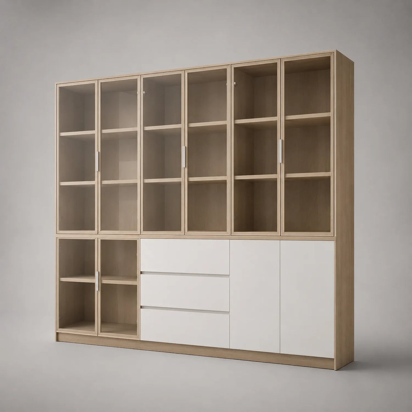 Bücherregal mit Glastüren und Schubladen 200x40x180cm Holzwerkstoff Weiß