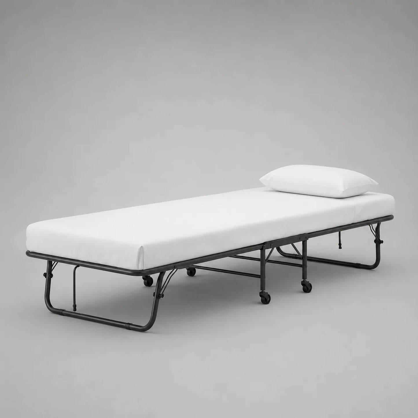 Klappbares Einzelbett mit Metallrahmen und Rollen Weiß