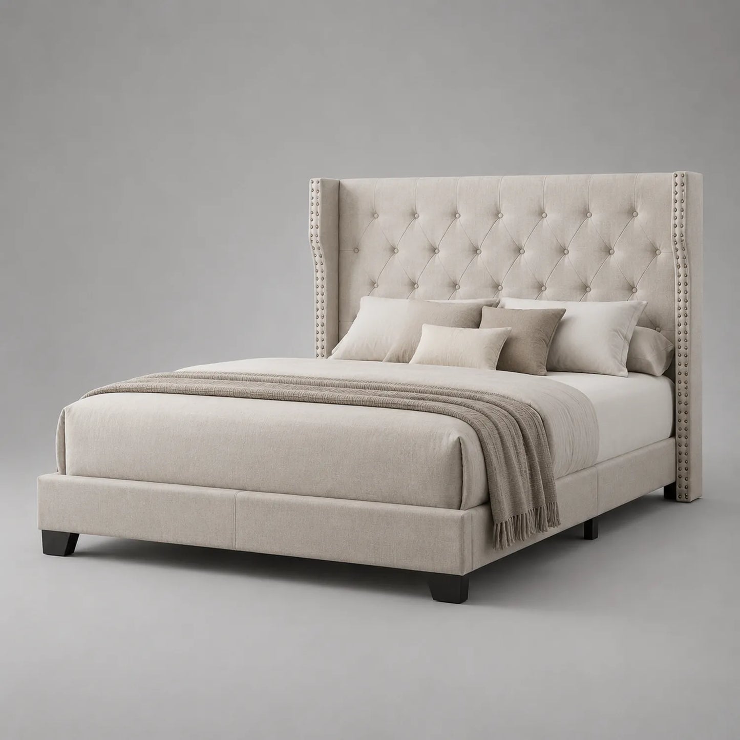 Polsterbett Stoff Beige mit hohem Kopfteil 200x180 cm