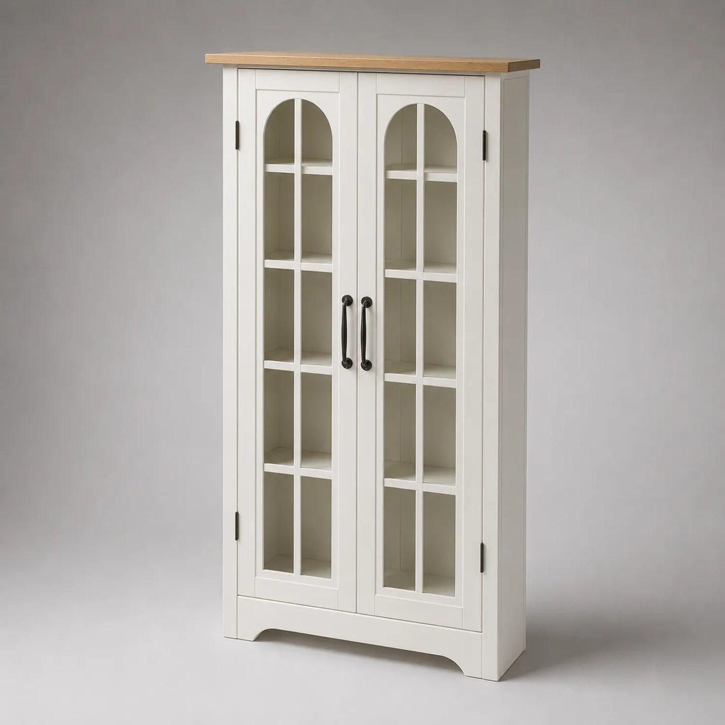 Vitrine Schrank MDF Weiß Glas Doppeltüren 180x80x40cm