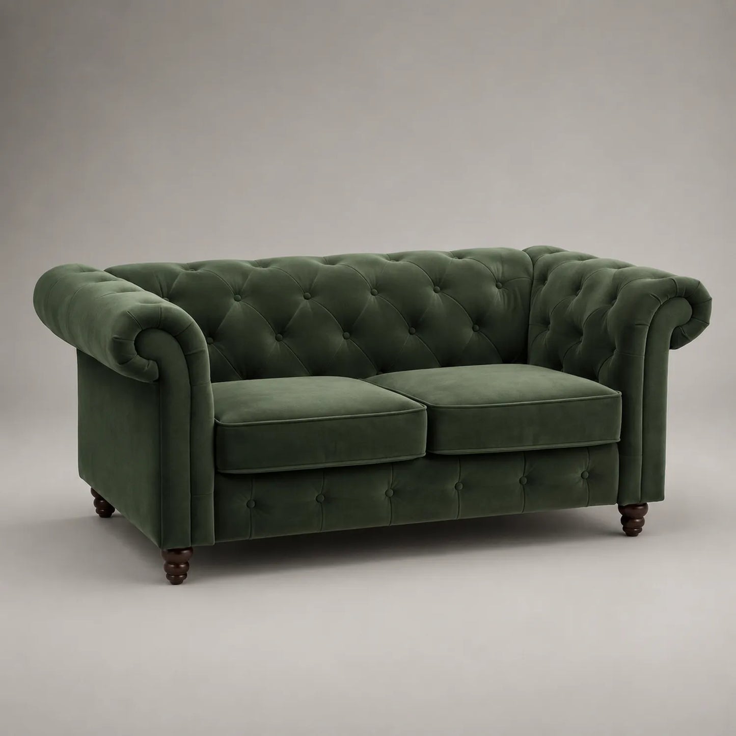 Chesterfield Sofa Samt Holz Dunkelgrün 180cm
