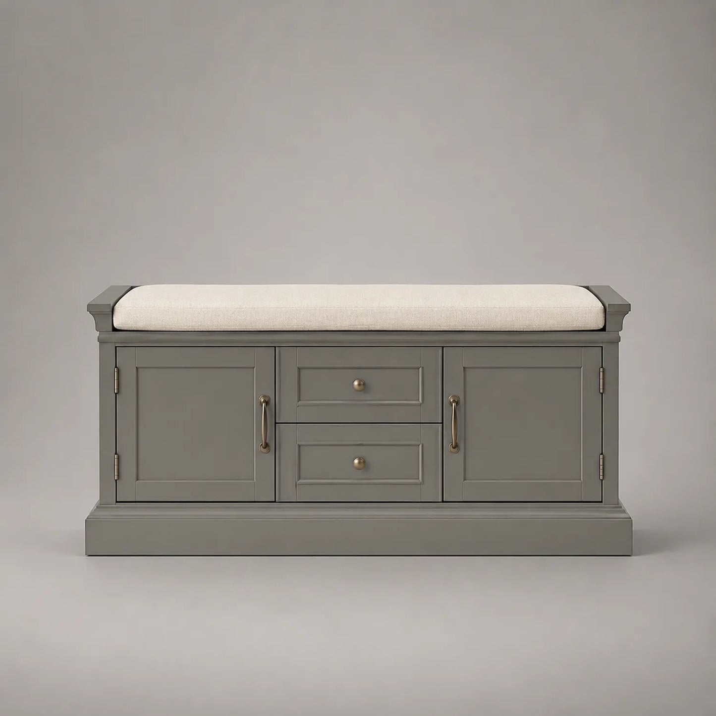 Holz Bank mit Stauraum, Grau und Creme, 120cm