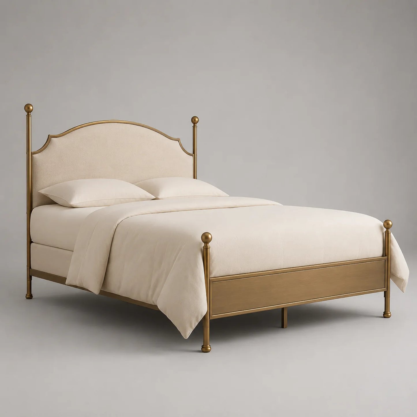 Metallbett mit Stoffkopfteil aus Polyester Beige 200x160 cm