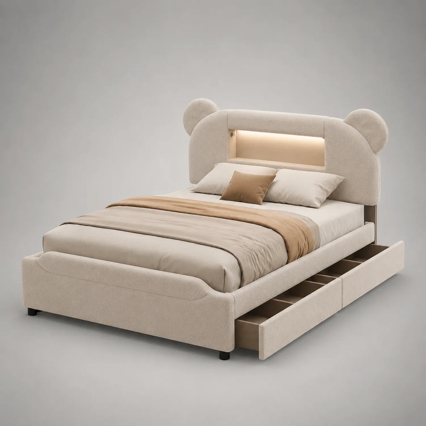 Polsterbett mit Stauraum, Sperrholz, Beige, 200x140cm