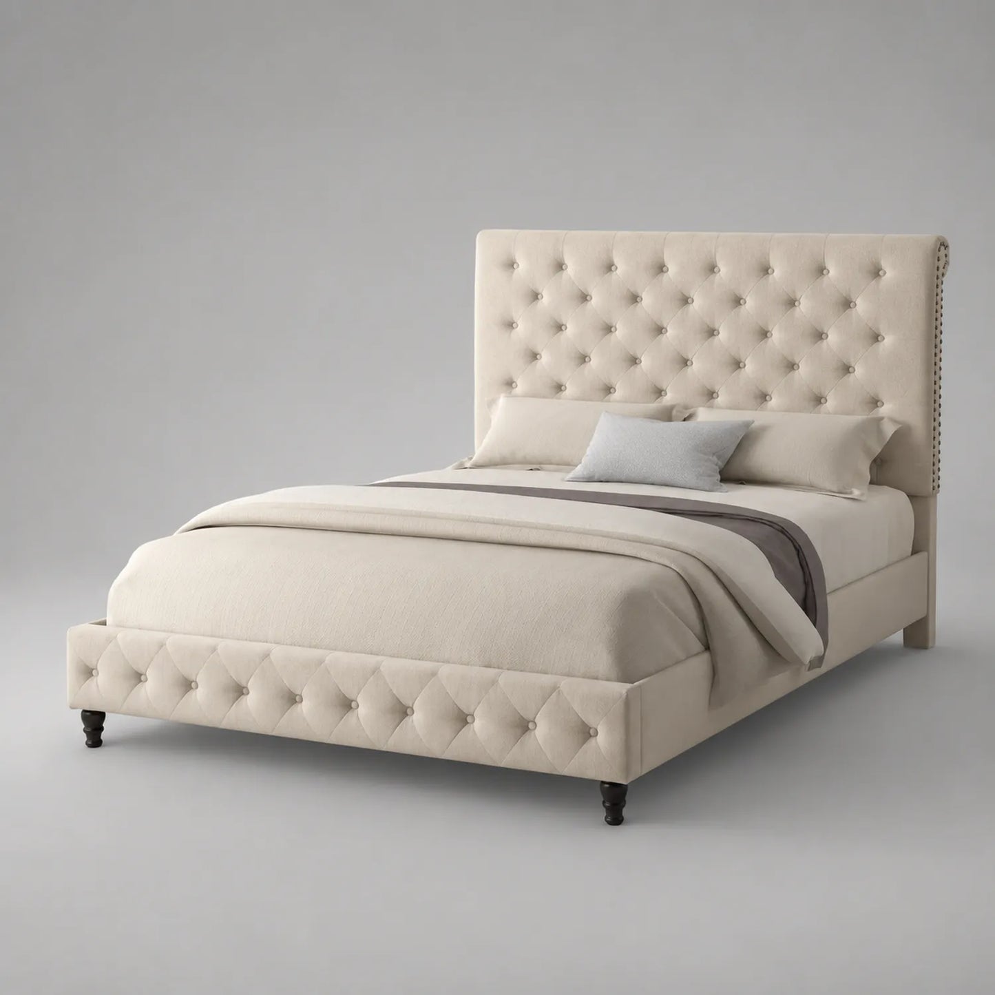 Polsterbett Leinen Hartholz 200x160 cm Creme
