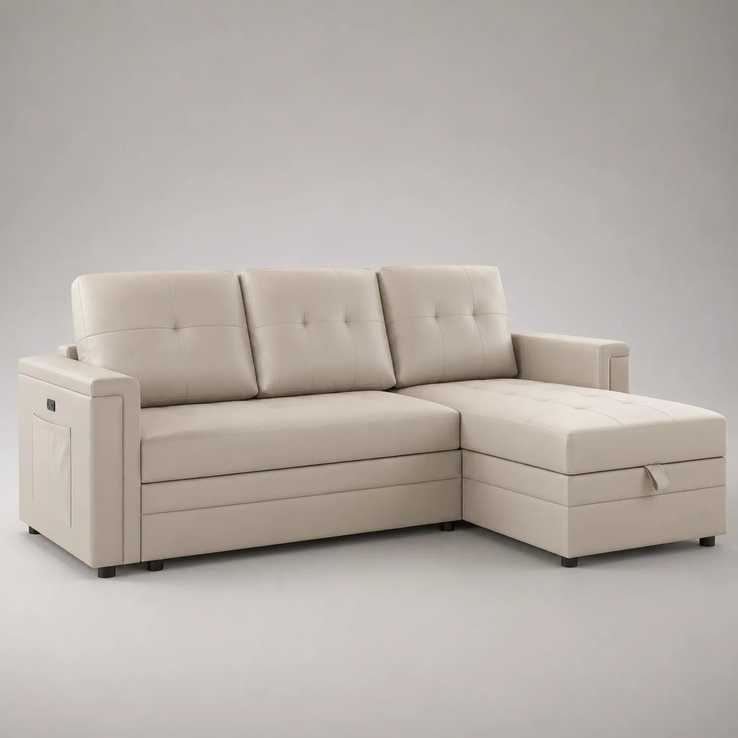 Ecksofa aus Kunstleder mit Stauraum und USB-Anschluss 250cm
