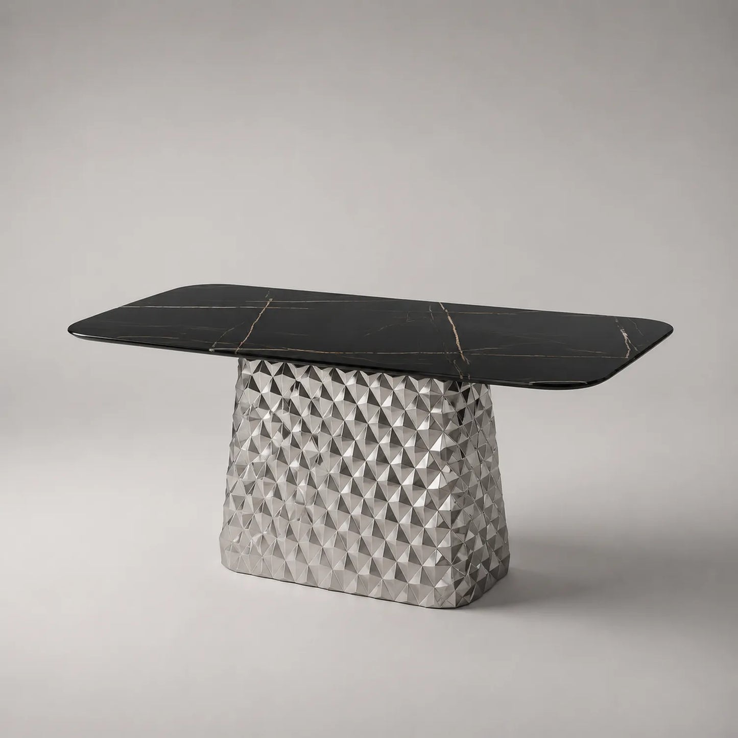 Rechteckiger Marmortisch mit Edelstahlfuß, 180x90x75 cm