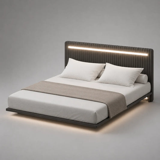 Polsterbett mit LED-Leiste 200x180 cm Leder Dunkelgrau