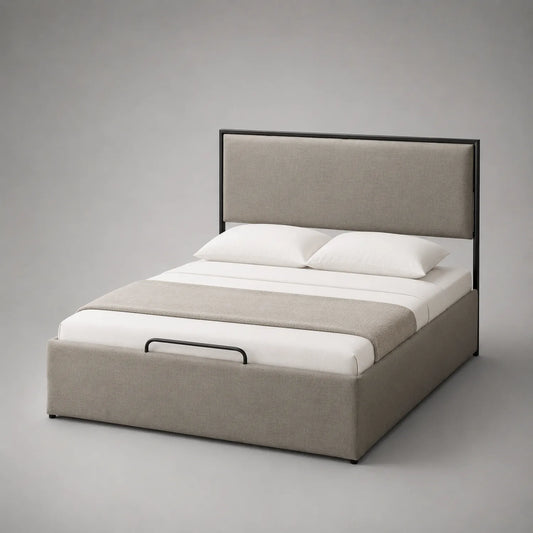 Stoffbett mit Kopfteil, Grau, 200x160 cm