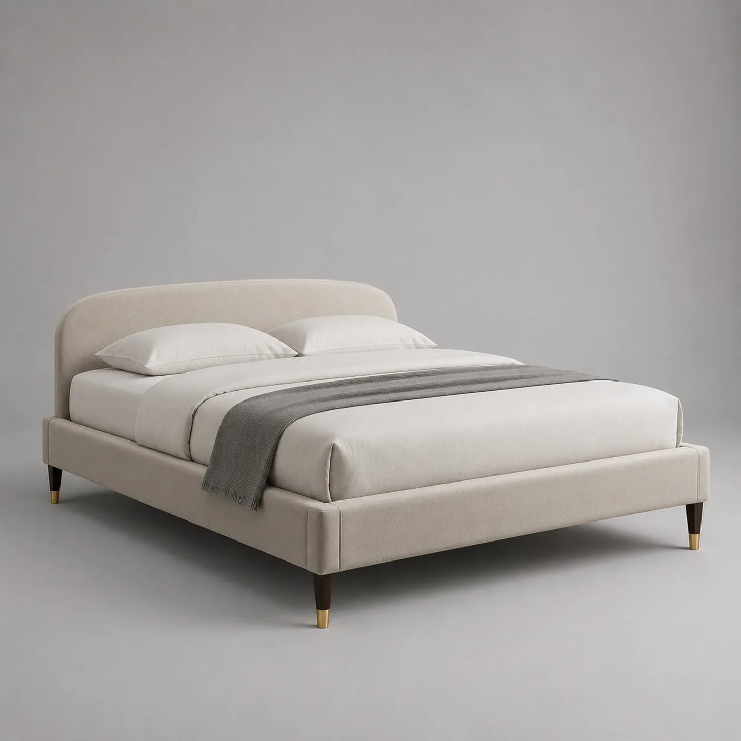Bett Holzrahmen Stoffpolsterung Beige 200x180cm