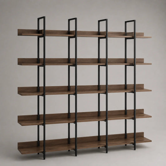 Holz Bücherregal mit 5 Ebenen und Metallrahmen Walnuss/Schwarz