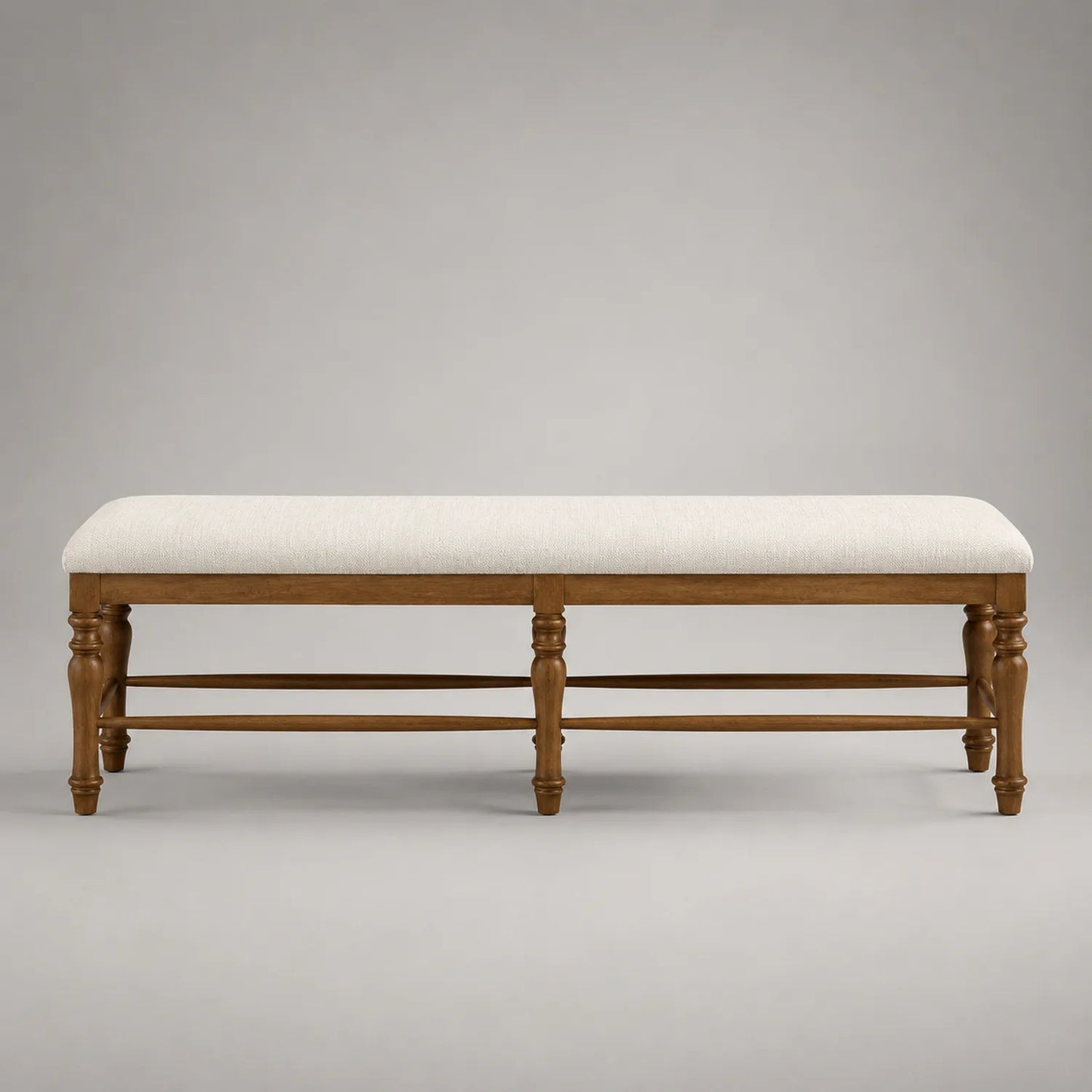 Holzbank mit Leinenpolster Beige 160x40x45cm