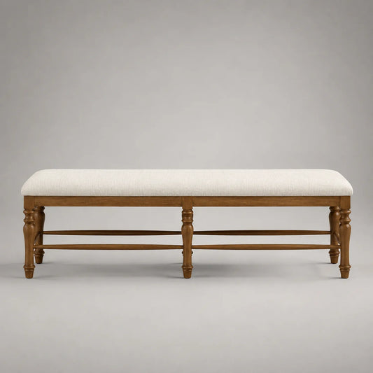 Holzbank mit Leinenpolster Beige 160x40x45cm