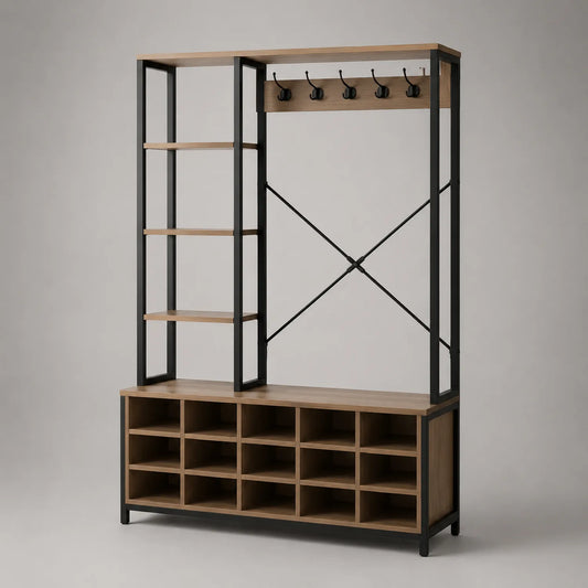 Garderobenständer mit Schuhregal Holz Metall Schwarz Braun 200cm