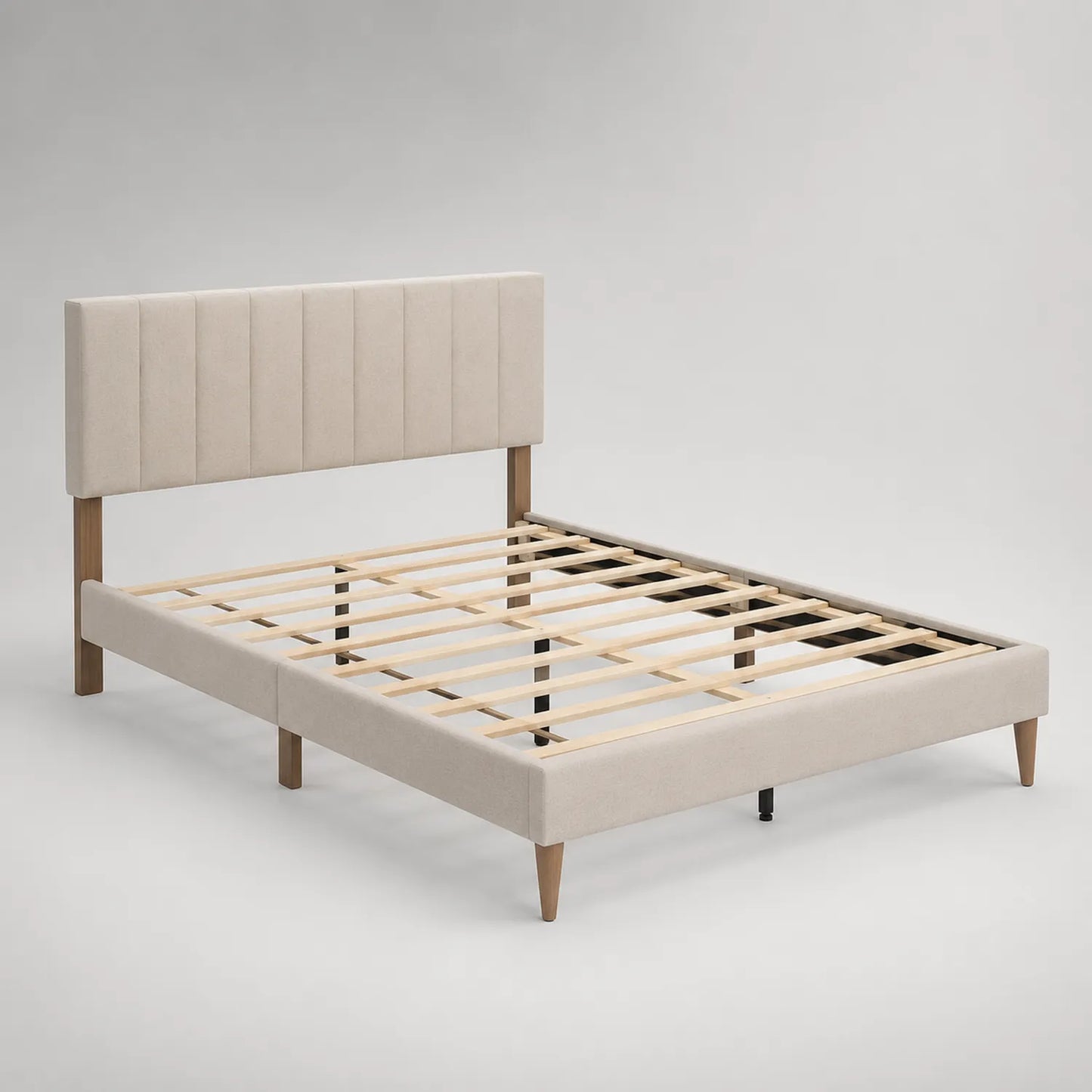 Holzbett mit Stoffkopfteil 200x160 cm Beige