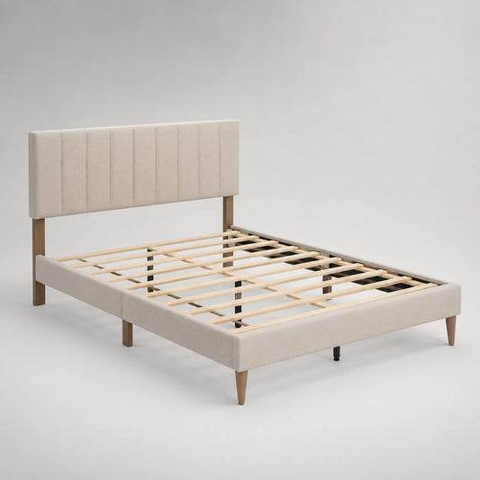 Holzbett mit Stoffkopfteil 200x160 cm Beige