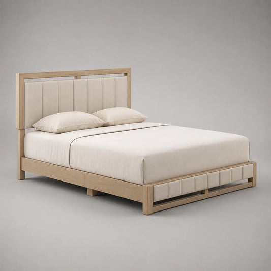 Holz-Doppelbett mit gepolstertem Kopfteil und Matratze 200x160 cm