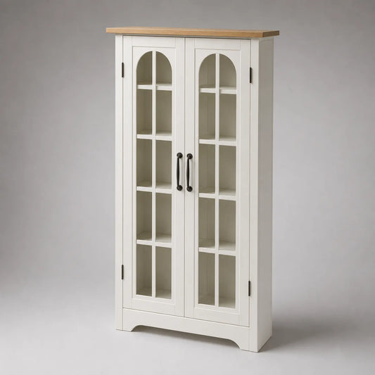 Vitrine Schrank MDF Weiß Glas Doppeltüren 180x80x40cm