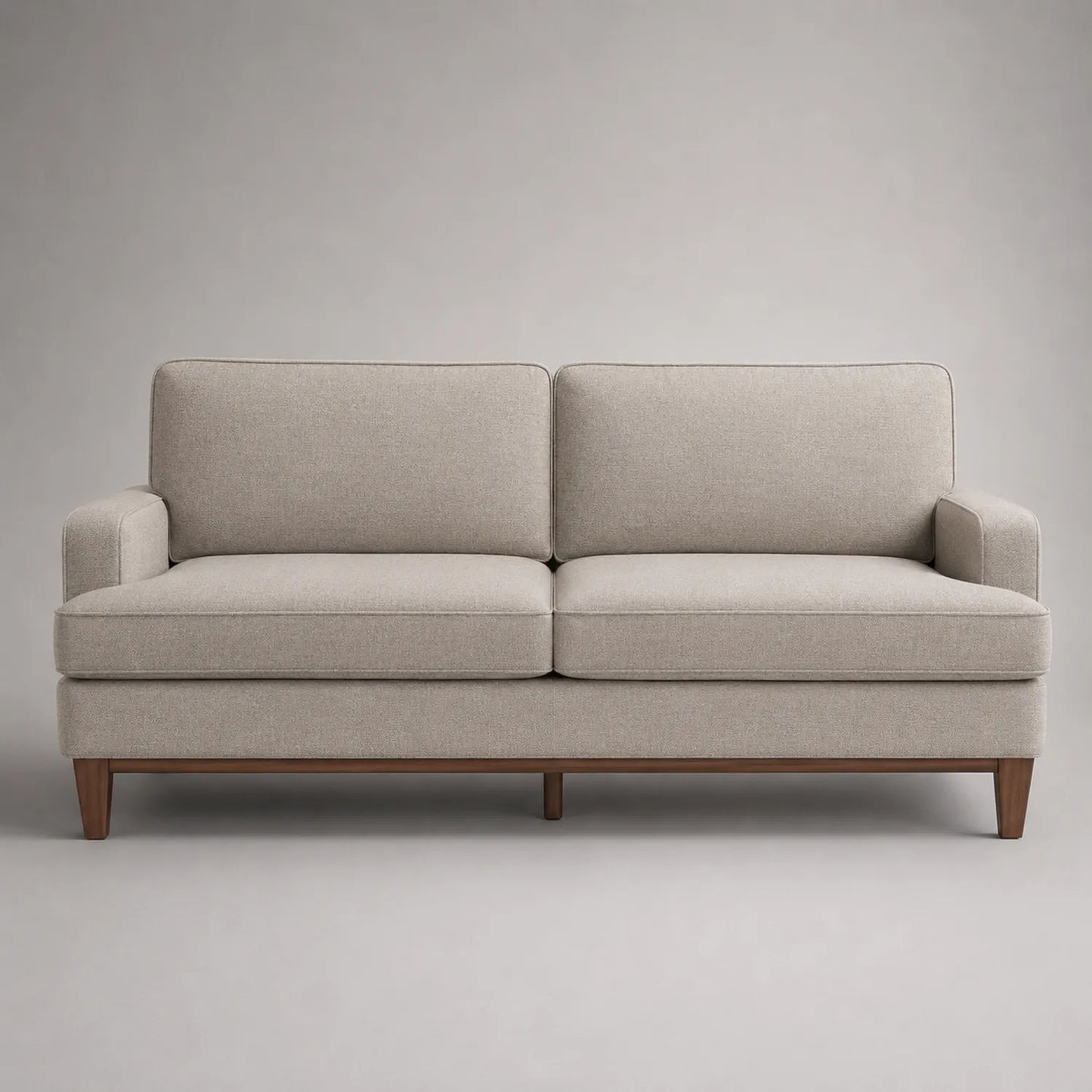 Beiges Zweisitzer-Sofa mit Polyesterstoff und Holzbeinen