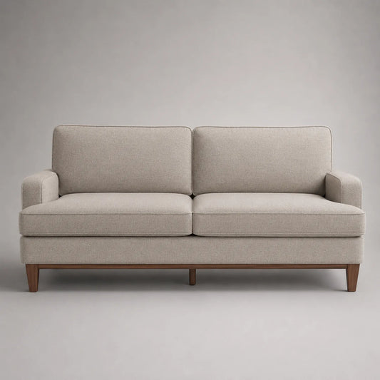 Beiges Zweisitzer-Sofa mit Polyesterstoff und Holzbeinen