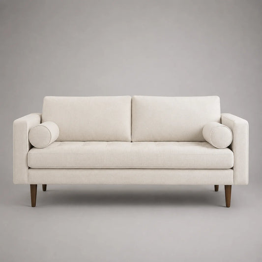 Holz-Sofa 3-Sitzer Creme Polyester 200cm