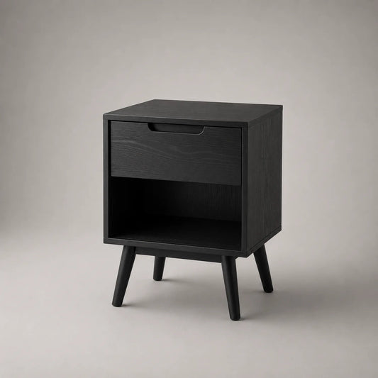 Holz Nachttisch mit Schublade Schwarz 40x30x60 cm