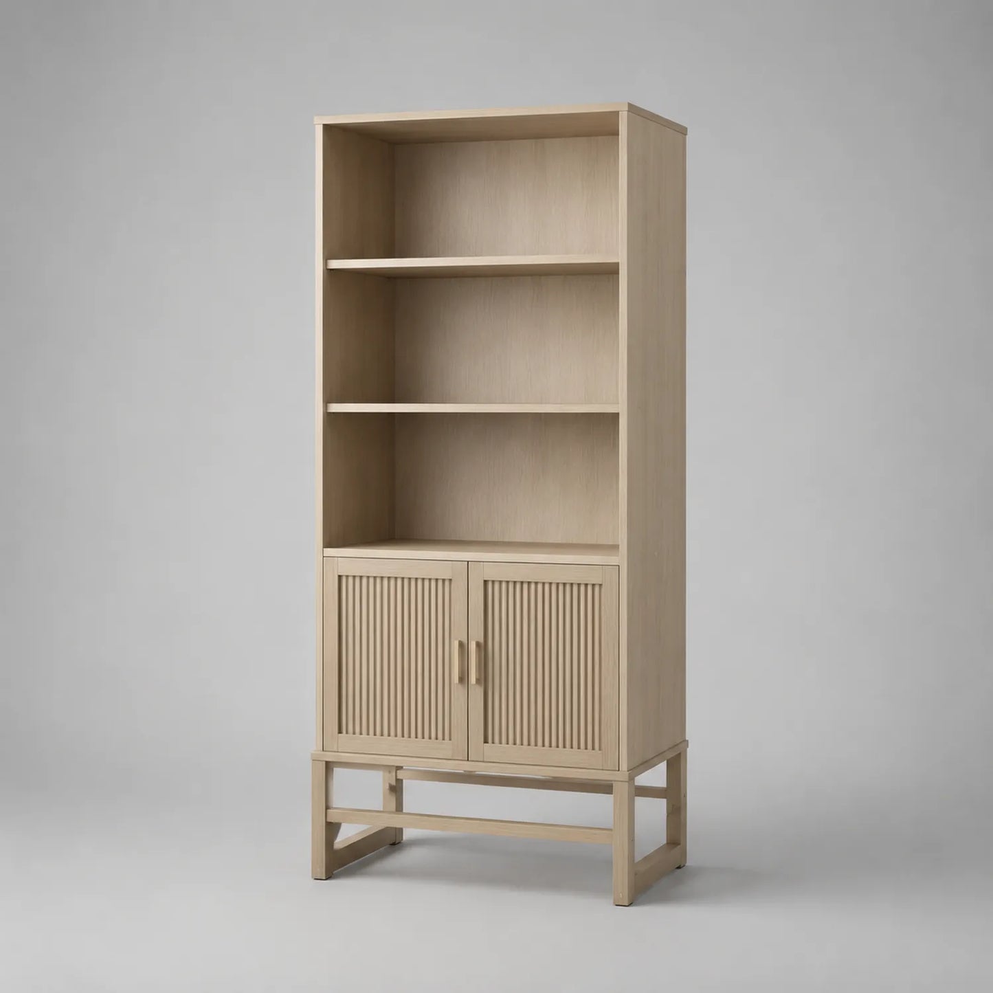 Eichenholz Bücherregal mit Lamellentüren 180cm