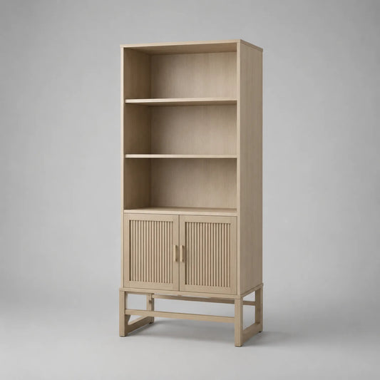 Eichenholz Bücherregal mit Lamellentüren 180cm