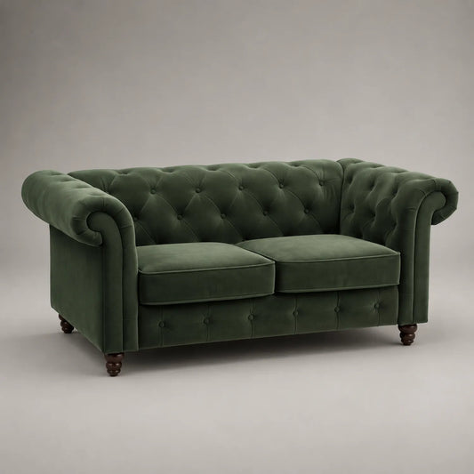 Chesterfield Sofa Samt Holz Dunkelgrün 180cm