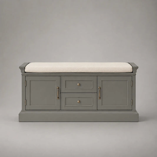 Holz Bank mit Stauraum, Grau und Creme, 120cm