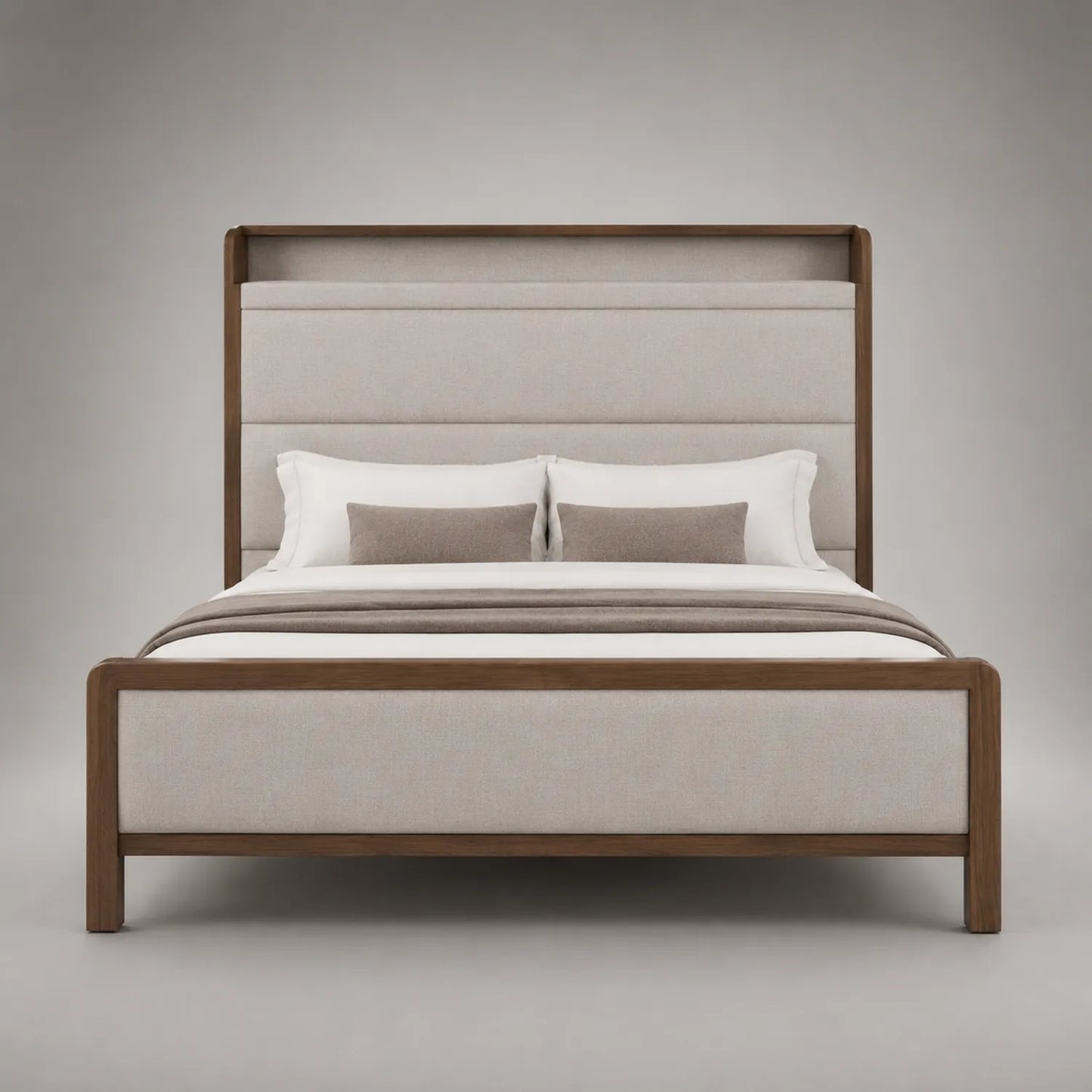 Stoffbezogenes Bett aus Massivholz 200x160 cm Beige