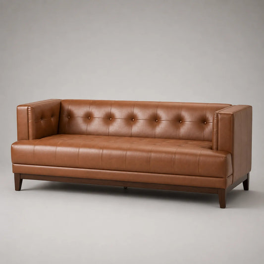 Ledersofa Braun 3-Sitzer mit Holzrahmen