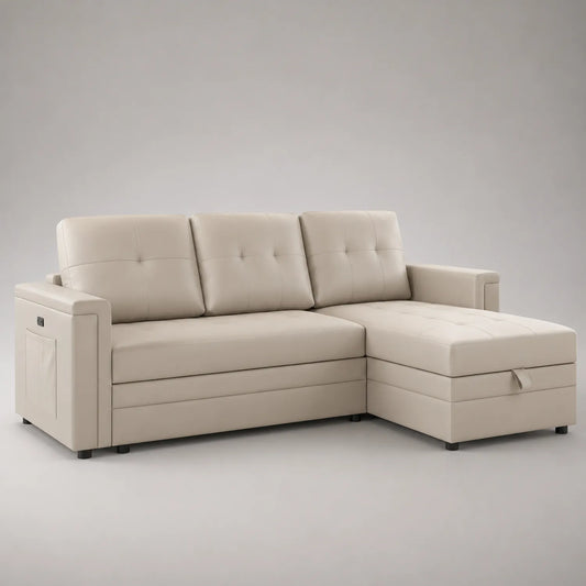 Ecksofa aus Kunstleder mit Stauraum und USB-Anschluss 250cm